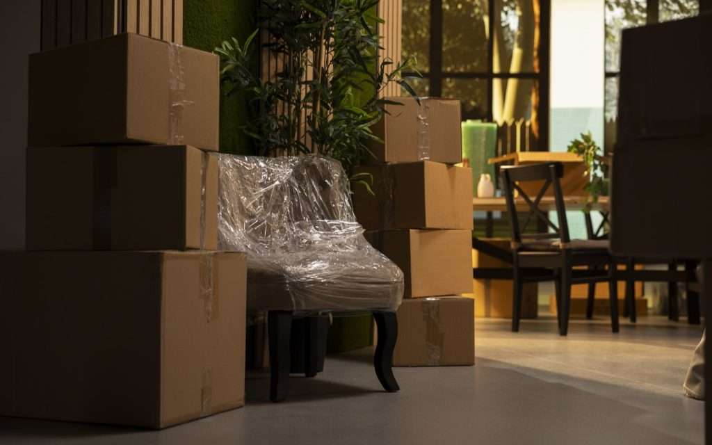 Packed boxes and furniture from a moving company in San Tan Valley in a house
